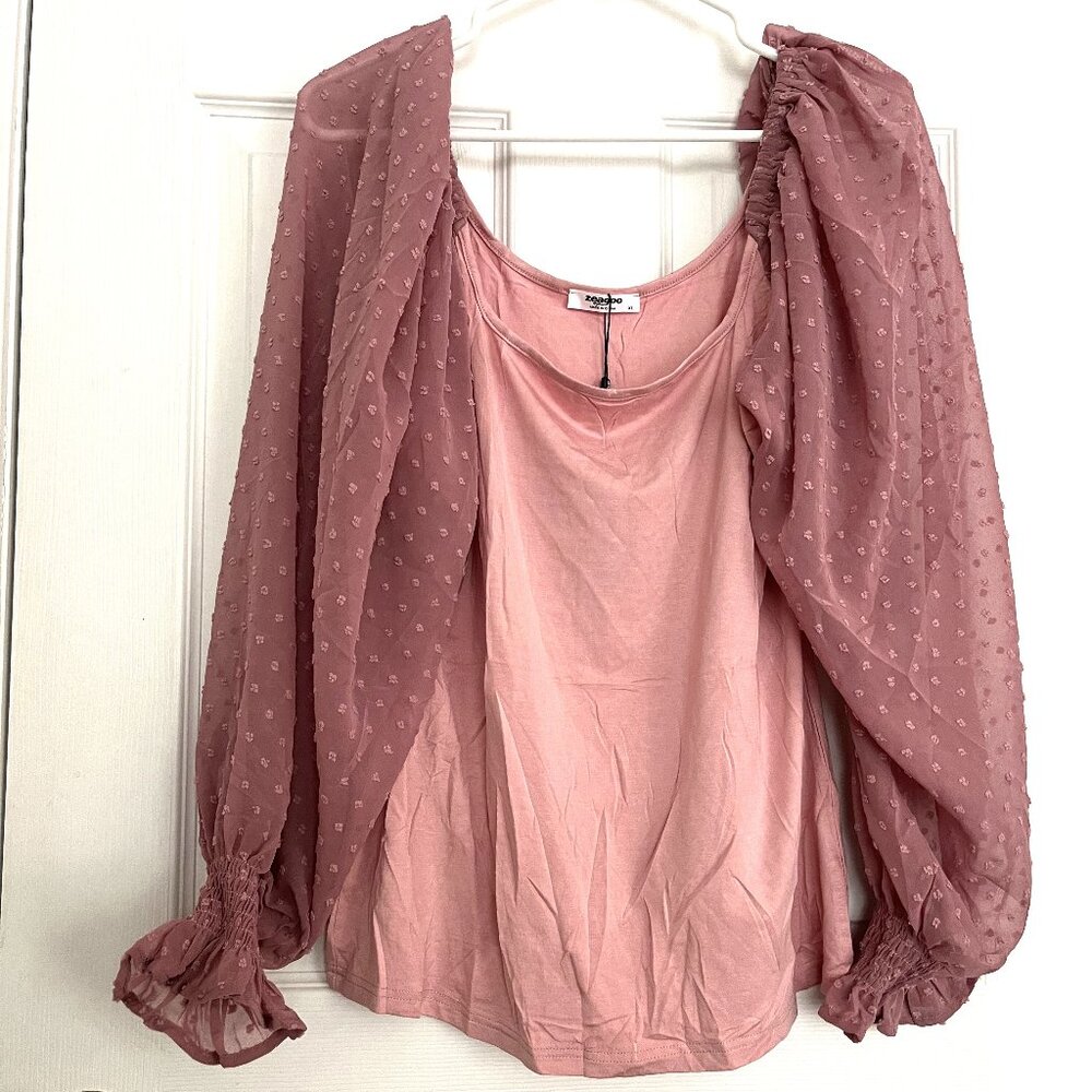 NWT ladies size XL Zeagoo pink long purple sheer raised dot sleeves lightweight